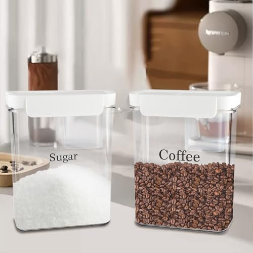 Gzsekken Coffee Storage Container,Airtight Coffee Bean Storage Container with Dual Pour Spout,2Pack Coffee Storage Canister Measuring Cup BPA-Free Plastic Food Containers of Dry Food,Coffee, Pasta