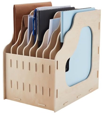 PH PandaHall 8 Compartments File Holder Organizer Wood File Folder Holder Desktop Document Storage Magazine Rack for Home Office Binder Folder Files Sorter, 34x23.5x33cm