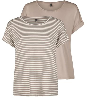 ONLY Tshirt Damen Bluse Top ONLMOSTER 2er Pack Regular Fit Rundhals Basic | Kurzarm Shirt Streifen Braun Blau Rose Grün Schwarz XS S M L XL XXL