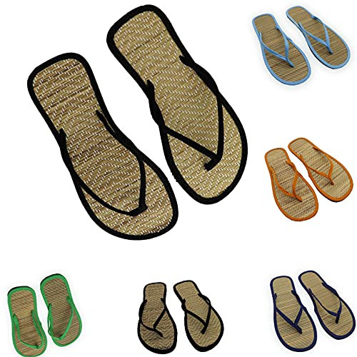 Generisch Flip Flops Bambus Damen Flach Bequem Bast Sandalen Zehentrenner Handgefertigte Naturstroh Sandalen Sommer Flip Flops Rutschfester Hausschuh Slipper Sandals Sommerschuhe für Indoor
