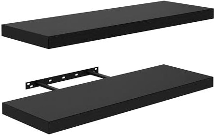 FURNITABLE Étagère Murale 20x60cm Design Modulable Lot de 2 Décoration Murale Style Scandinave Bureau Chambre, Noir