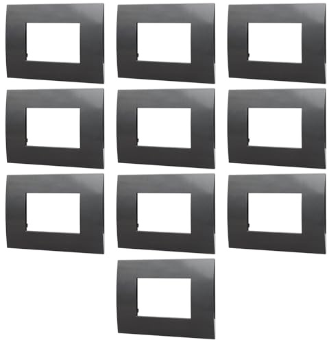 CONFEZIONE DA 10 PLACCHE IN TECNOPOLIMERO, COMPATIBILE CON VIMAR ARKE', 3 MODULI/POSTI, ACCIAIO SCURO, RETTAGOLARI, SQUADRATE, ALTA QUALITA', DESIGN ELEGANTE E MODERNO, PER INTERRUTTORI/PRESE