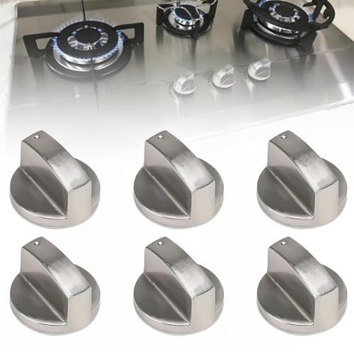 6 Pcs Gas Stove Knob,Cooker Knob,6mm Universal Cooker Replacement Knobs,Durable Metal Surface Switch Control Stove Adaptors Knobs for Hobs,Cookers & Ovens,Compatible with Most Gas Stoves