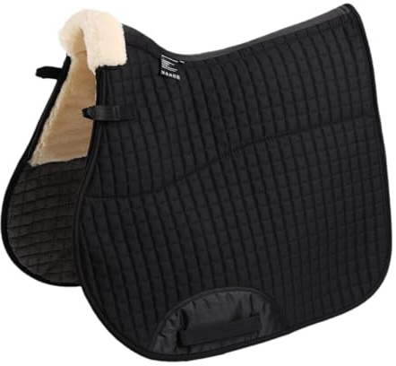 Merauno® Faux Fur Jumping Saddle Pad Full Blanket Numnah GP Saddlecloth Square Clear spine high wither shaping Horse Riding Show Shock Absorbing Breathable Machine Washable Black/Natural