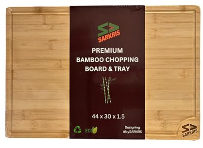 Premium Organic 2-in-1 Extra-Large Wooden Chopping Board & Serving Tray – 44x30x1.5cm – Multi-Purpose Bamboo Cutting Board with Juice Groove, Meat, Vegetables, Cheese and Bread – by SARKRIS