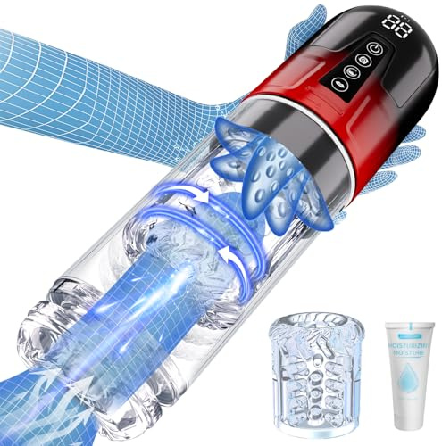 Masturbator, Male Sex Toys with Replaceable Inner Sleeve, Automatic Sex Toys for Men with 7 Thrusting & Rotating & Sucking & Vibration Functions, Lifelike Tongue Stimulation Penis Pocket Mens Stroker