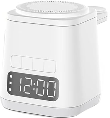 Pqahffowr White Night Light, Alarm Clock and Wireless Charging Station, Universal Phone Watch Charging Dock.