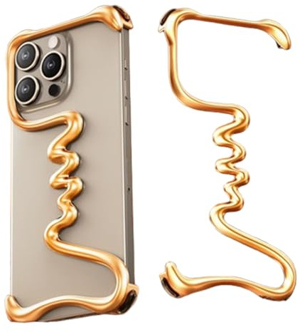 Luxury Metal Frameless Phone Case – Ultra-Slim, Shockproof, Stylish Protection for iPhone – Premium Quality, Elegant Design, Lightweight & Durable Bumper Edge Case for Everyday Use (16,A)