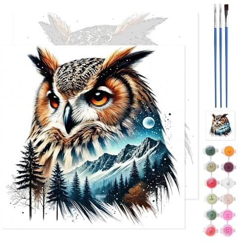TLIOBLO Malen Nach Zahlen für Erwachsene Eule, Malen Nach Zahlen Wald Tiere Paint by Numbers GemäLde Kit mit Pinsel und Acrylfarbe für Wanddeko Geschenk 35x35cm