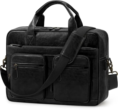 RAINSMORE Arbeitstasche Herren Vintage Aktentasche laptoptasche 15.6 zoll Wasserdicht Umhängetasche ledertasche für Arbeit Geschäft Schule Reisen