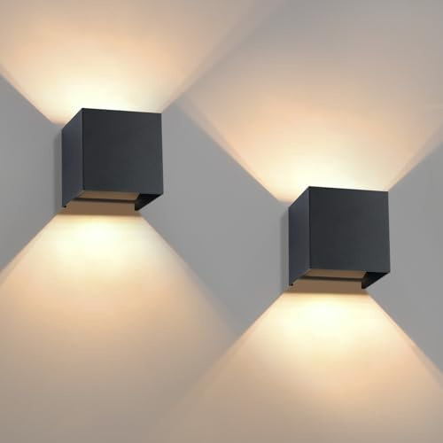Laittiin LED Wandleuchte Aussen Wandlampe 2ER Aussenlampe Wand Schwarz 5W | Eckig Up and Down Leuchten Innen Außenwandleuchten 3000K Warmweiß Wandlampen Innen für Flur Garten Treppenhaus