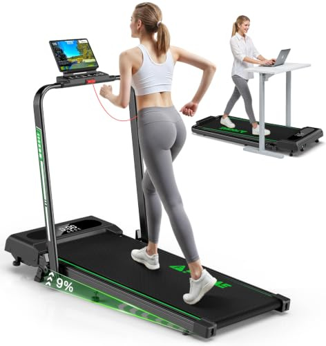 FOUSAE 5 en 1 Cinta de Correr Plegable, 12KM/H Cinta de Correr con Inclinación 9%, 2.75 HP Cinta de Andar para Casa con Control Remoto y Pantalla LED, Apps y 12 Programas HIIT, Soporte 150 KG