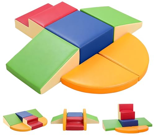 JungleDove Schaumstoff Bausteine Kinder Klettern Indoor - 6 PCS Softbausteine Riesenbausteine für Baby Motorik - Kletterspielzeug Schaumstoffbausteine Bauklötze Outdoor (Klassisch)