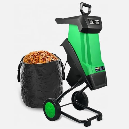 Electric Garden Shredder and Chipper for Leaves and Wood with Collection Bag and Safety Features