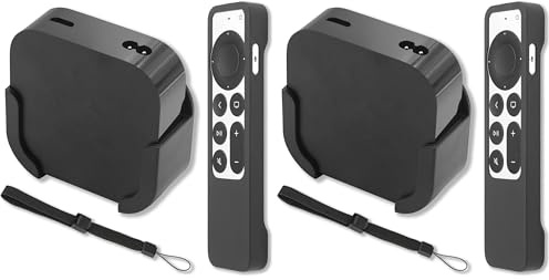 Pinowu TV-Halterung kompatibel mit Apple TV 4K 2022, Wandhalterung mit schwarzer Silikonschutzhülle (Packung mit 2)