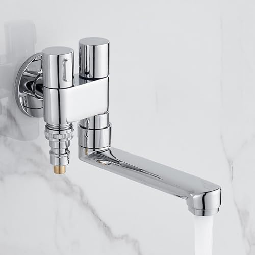 Generico Rubinetto da Bagno Rubinetto da Giardino Esterno in Ottone con Doppia Uscita per Acqua Fredda E Montaggio A Parete Cromato