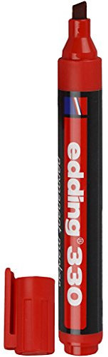 edding 330 Marcatore Permanente, Rosso, 10Pz, Punta a Scalpello 1-5 Mm, Penne Impermeabili, Asciugatura Rapida e a Prova Di Sbavature, per Cartone, Plastica, Vetro, Legno, Metallo e Tessuto