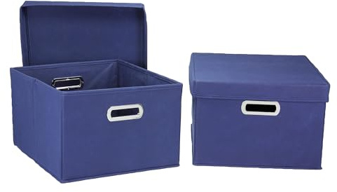 Household Essentials Fabric Storage Boxes with Lids and Handles, Blue
