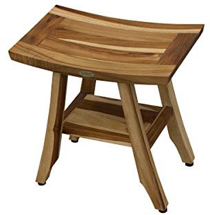 EcoDecors, Satori, panca da doccia in teak, 45,7 cm, sgabello da doccia in teak, sedile per doccia in teak, ripiano portaoggetti per bagno, portaoggetti per doccia, sgabello da doccia in teak per