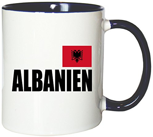 Mister Merchandise Kaffeetasse Albanien Fahne Flag Teetasse Becher, Farbe: Weiß-Blau