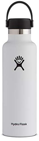 Hydro Flask - Water Bottle 621 ml (21 oz) - Vacuum Insulated Stainless Steel Water Bottle with Leak Proof Flex Cap and Powder Coat - Standard Mouth - White