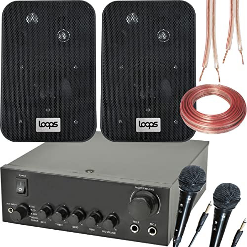 Karaoke System/Kit - 2x 70W 4 Speakers & 2x Microphones - TV Amplifier/Party Music Player - Perfect for Children’s/Kids Parties & Discos - Karaoke Machine