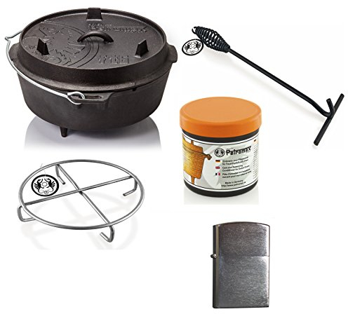 Dutch Oven FT6-6QT (met pootjes) Set - Pan + Conditoner + Deksellifter + Trivet + Zippo Aansteker