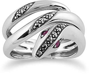 Gemondo Jugendstil Ring 925 Sterlingsilber 0,06 Karat Rubin & Markasit Schlange Ring