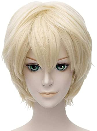 FALAMKA Blonde Perücke Kurze Amine Gerade Cosplay Perücke Halloween für Unisex