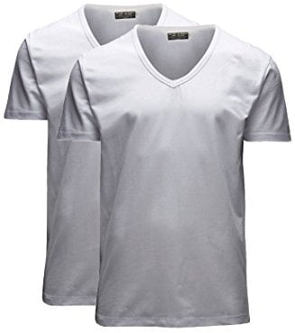 JACK & JONES Herren V-Neck T-Shirt Basic 2er Pack, Größe:S, Farbe:Optical White
