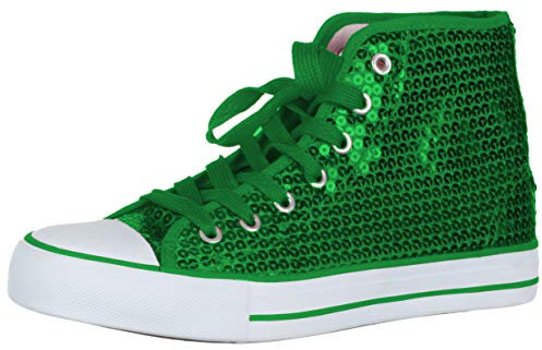 Brandsseller Damen Sneaker Pailletten Halbhoch/Damenschnürer/Damenboots - (39 EU, Grün)