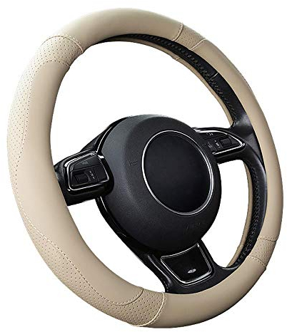 SFONIA Auto Lenkrad Abdeckung Lenkradschutz Lenkradhülle Mikrofaser-Leder Universal 37-38cm/15 Rutschfest Atmungsaktiv Langlebig (Beige)