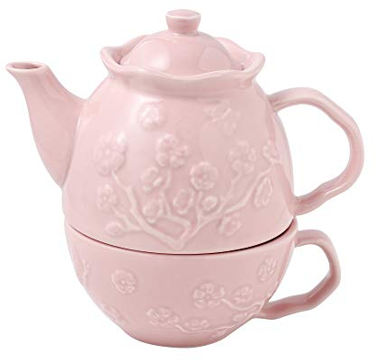 MALACASA, Serie Sweet.time, 3-teiliges Tee-Set für eine Porzellan-Teekanne, Set mit 1 Set Teekanne 750 ml mit Deckel und 1 Tasse 325 ml, Rosa