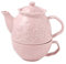 MALACASA, Serie Sweet.time, 3-teiliges Tee-Set für eine Porzellan-Teekanne, Set mit 1 Set Teekanne 750 ml mit Deckel und 1 Tasse 325 ml, Rosa