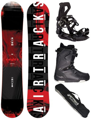 Airtracks Snowboard-Set Herren Snowboard Wide Eight Freestyle Freeride 164 - Snowboard Bindung Master - Softboots Strong ATOP 43 - SB Bag