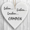Herzschild Holzherz Holzschild 16 x 16 cm Leben Lieben Lachen Campen weiß Dekoschild Wandschild Schild Holz Camping Wohnwagen Wohnmobil