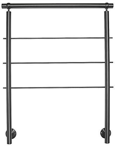 TIBU Edelstahl Geländer Handlauf für seitliche Montage 0,8m - 5,95m für Treppe Balkon Terrasse mit waagerechte Streben - Variante: Länge 160 cm mit 2 Pfosten und 3 Streben Seitenabstand 30mm