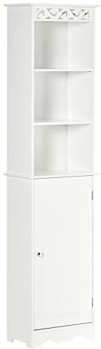 HOMCOM Küchenschrank, Hochschrank mit 3 offenen Fächern, Badschrank, Badezimmerschrank, Mehrzweckschrank, Standregal für Küche, Wohnzimmer, Badezimmer, Weiß 40 x 23 x 160 cm
