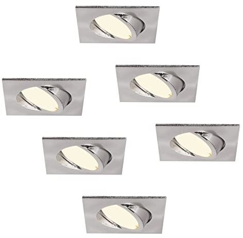HCFEI 6er set LED Einbaustrahler eckig dimmbar matt-chrom schwenkbar 5W flach 230V Einbau-Spot Strahler Einbauspot 68-75 mm Bohrloch, 120°Abstrahlwinkel, Warmweiß 3000K