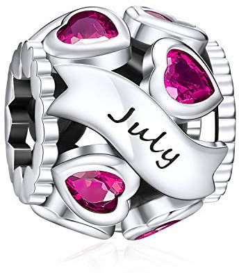 NINGAN mes de julio piedra del zodíaco Abalorios Charms Colgantes de encanto de Cuentas Plata de Ley 925 con Compatible con Pulsera Pandora & Europeo