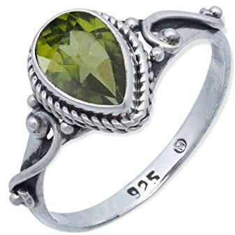 mantraroma Ring 925 Silber Damen Peridot Edelstein grün ausgefallen verspielt