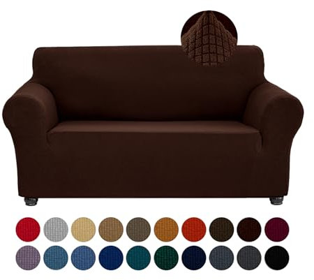 Joccun Wasserabweisende Sofabezug, 1 Stück Sofabezug für 2 Kissen, Couch, Spandex, Jacquard, Möbelschutz für Wohnzimmer, Kinder, Haustiere (Loveseat, Schokolade)
