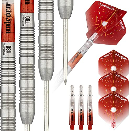 Unicorn Dartpfeile Set | Core XL Striker Serie Style 3 | 80% natürliche Wolfram Barrels | Stahlspitze | 22 g, rot