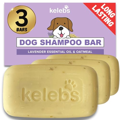 KELEBS Hundeshampoo Sensitiv | Fellpflege Hund | hundeshampoo welpen | Beruhigende natürliche Hunde Shampoo Seifenstücke | mit Lavendel Öl & Haferflocken | Vegan | 3er Pack (Lavender)