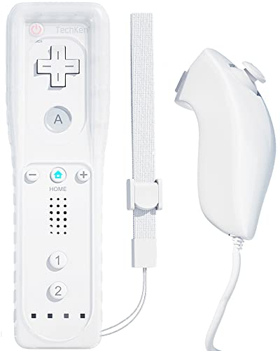 TechKen Wii Controller Remote mit Nunchuck Wii Kontroller mit Nunchuk Wii Fernbedienung Wii Vernbedinung Ersatz Controller für Wii (Controller ohne Motion Plus) (Weiß)