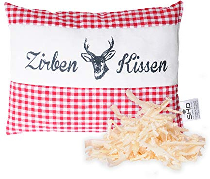SHD Zirbenkissen Dekokissen mit Zirbenholz Alpen 100% Baumwollekariert, Decorative, natürlich duftend, Hirschprint Vichy Geschenk Frauen (Rot Kariert, 19 x 26 cm)