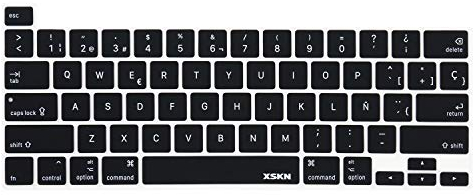 XSKN Shortcuts and Language Series Silicone Keyboard Cover Skin Compatible with New MacBook Pro 13.3 inch 16 inch with Touch Bar and Touch ID - A2251 A2289 A2338 M1 A2141 (US Version, Spanish Black)
