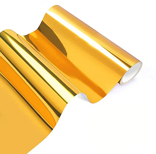 ZJTAPE Glänzende Holografische Opal-Vinyl, Gold Selbstklebend Vinylfolie - 30,5 x 250 cm, Glänzend Metallisch Plotterfolie Selbstklebende Permanent, Für mit Kamee und Ausstechern für Dekoration.