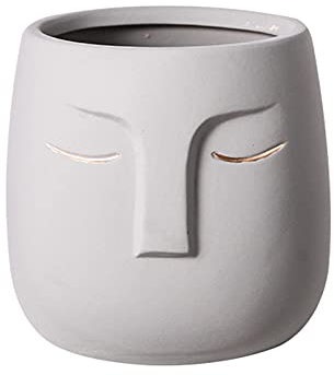 Cutfouwe Blumentopf Menschliches Kopf Gesicht Sukkulenten Topf Übertopf Keramik mit Loch Pflanzentopf Home Office Dekoration Moderne Abstrakt Pflanzer 14 * 14 * 13cm,Grau