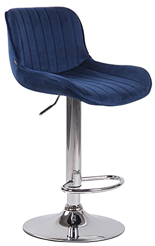 CLP Barhocker Lentini Samt I Thekenhocker Höhenverstellbar I Barstuhl Mit Fußstütze I 360° Drehbar I Tresenhocker Mit Trompetenfuß, Farbe:blau, Gestell Farbe:Chrom